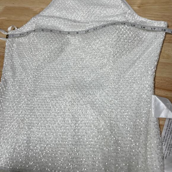 Mac Duggal NWOT Lattice Beaded Halter Midi Cocktail Dress Size 10 White Wedding - Picture 6 of 9